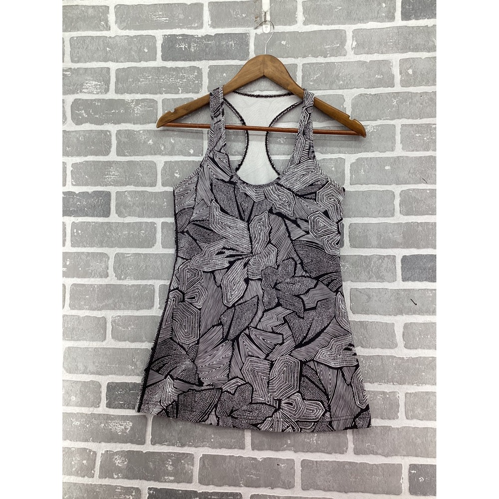 Lululemon Racerback Tank Top Black White Geometric Floral Print Yoga Gym Womens